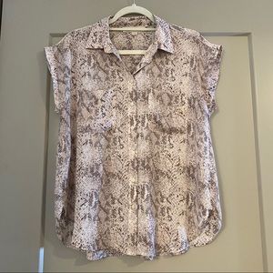 LOFT Button Down Blouse in Snakeskin Print
